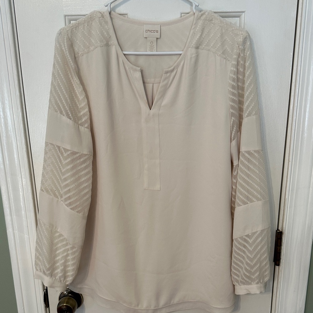 Chico's Beige Blouse with Patterned Sleeves